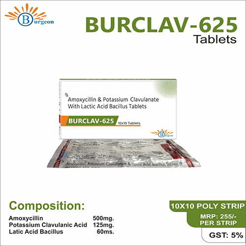 Burclav 625 : Amoxycillin 500Mg + Clavulanic Acid 125Mg With Lb | Burgeon Health Series