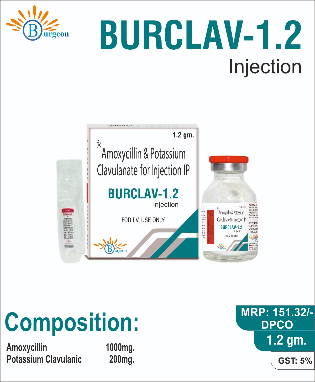 Burclav-1.2 : Amoxycillin 1000mg. Potassium Clavulanic 200mg | Burgeon Health Series