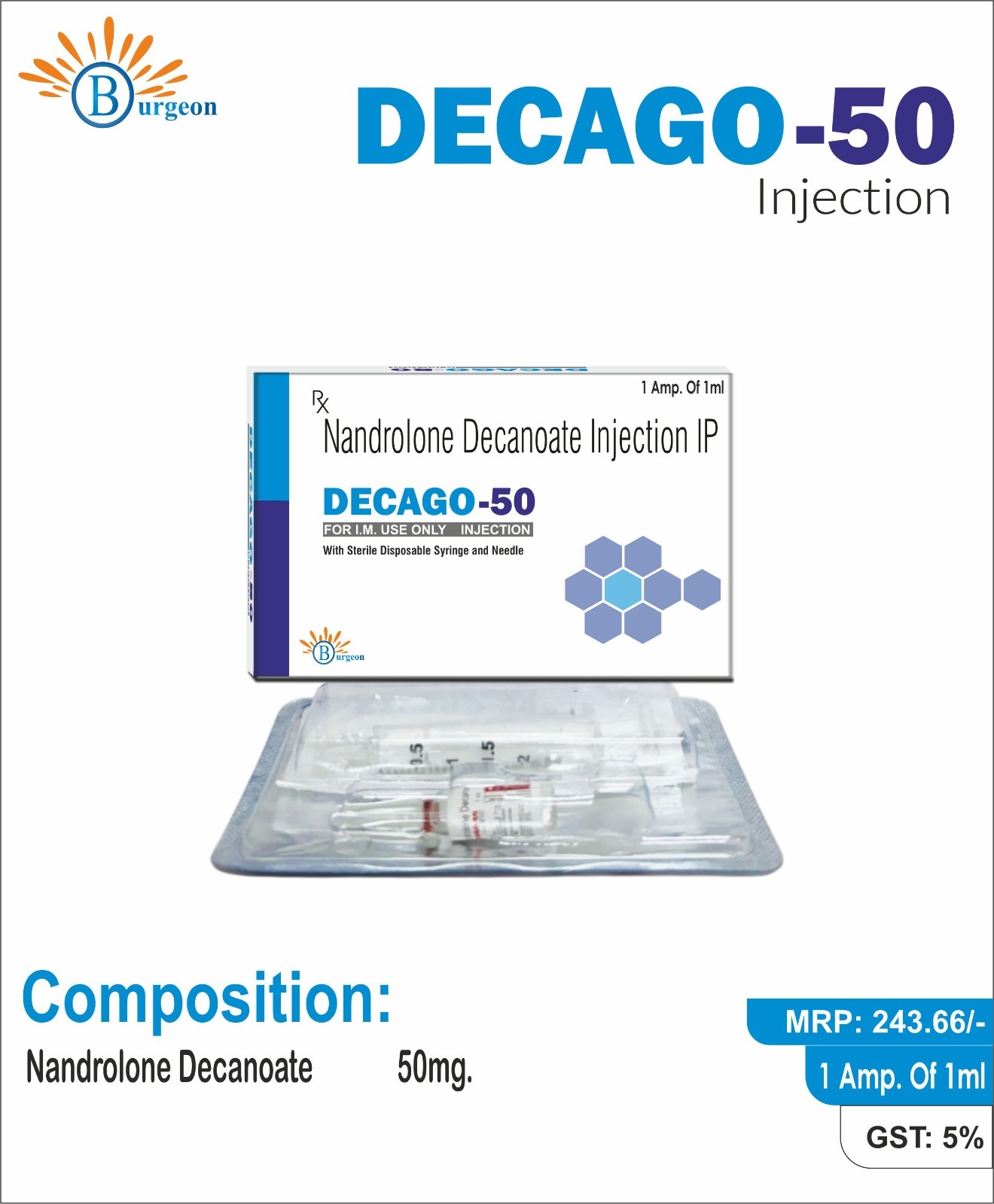 Decago-50 : Nandrolone Decanoate 50mg | Burgeon Health Series