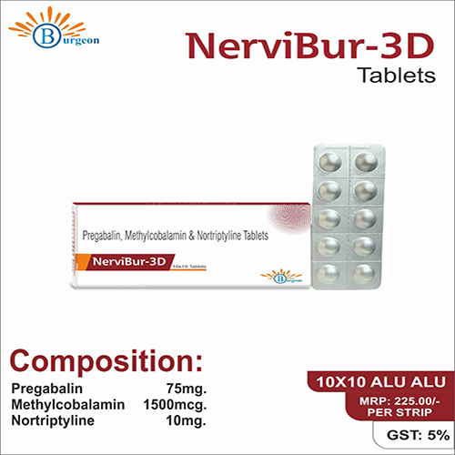 NerviBur-3D : Pregabalin, Methylcobalamin & Nortriptyline Tablets | Burgeon Health Series