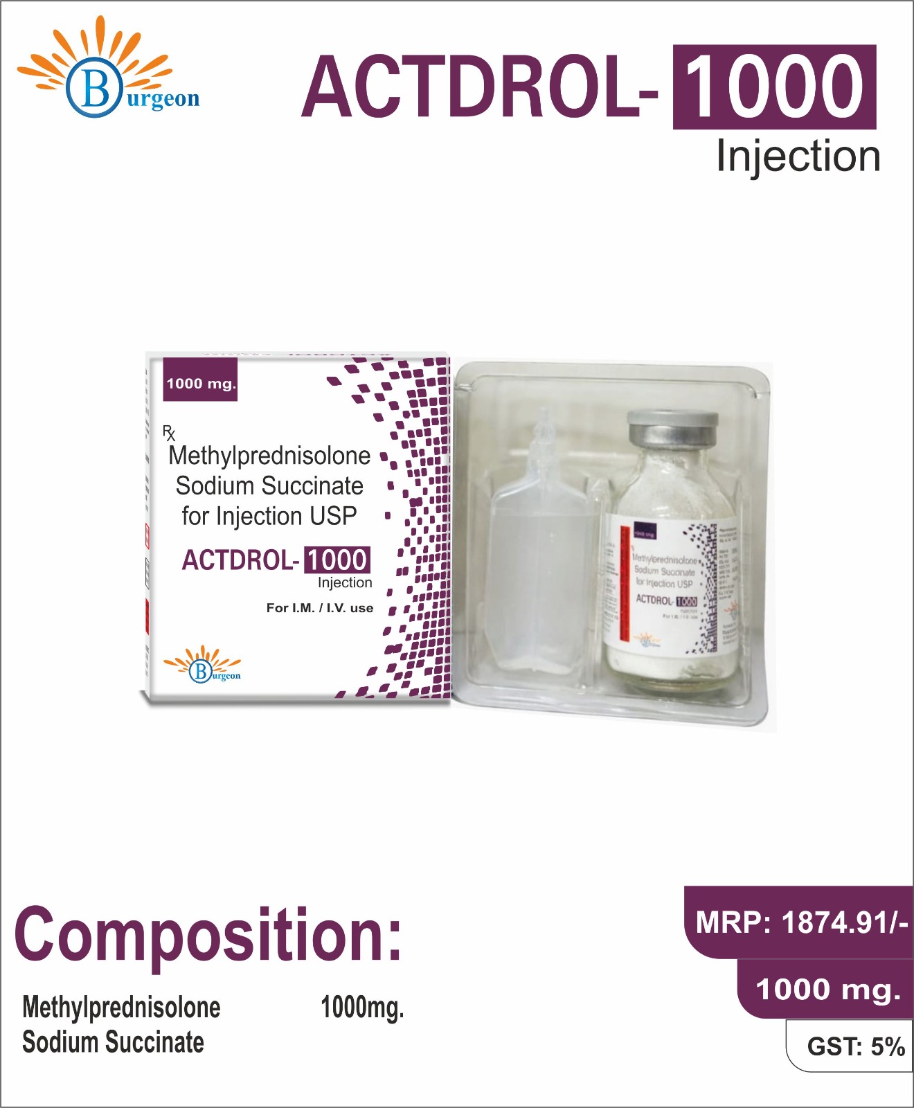 Actdrol-1000 : Methylprednisolone $1000\text{mg}$ | Burgeon Health Series