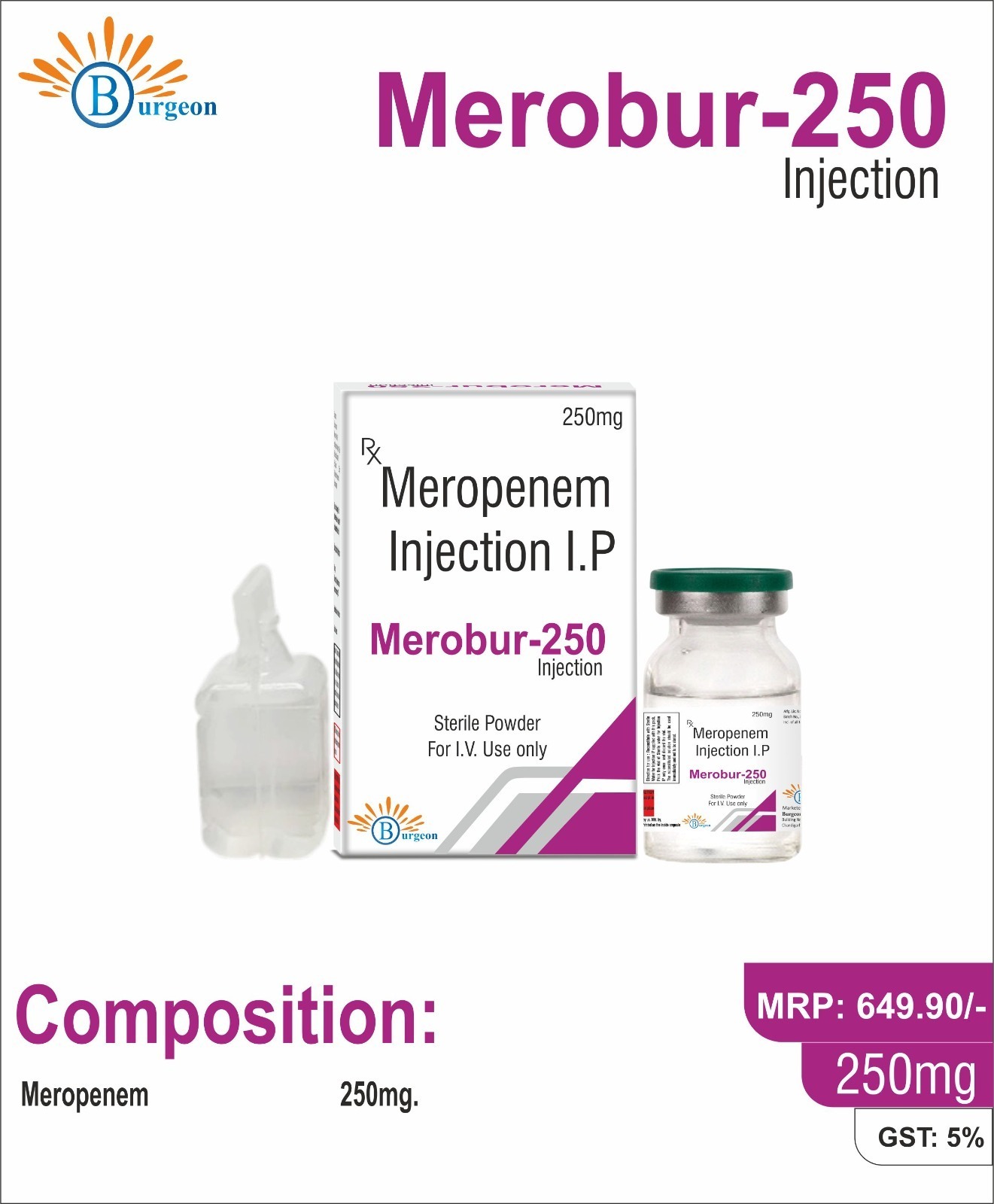 Merobur-250 : Meropenem Injection I.P 250mg | Burgeon Health Series