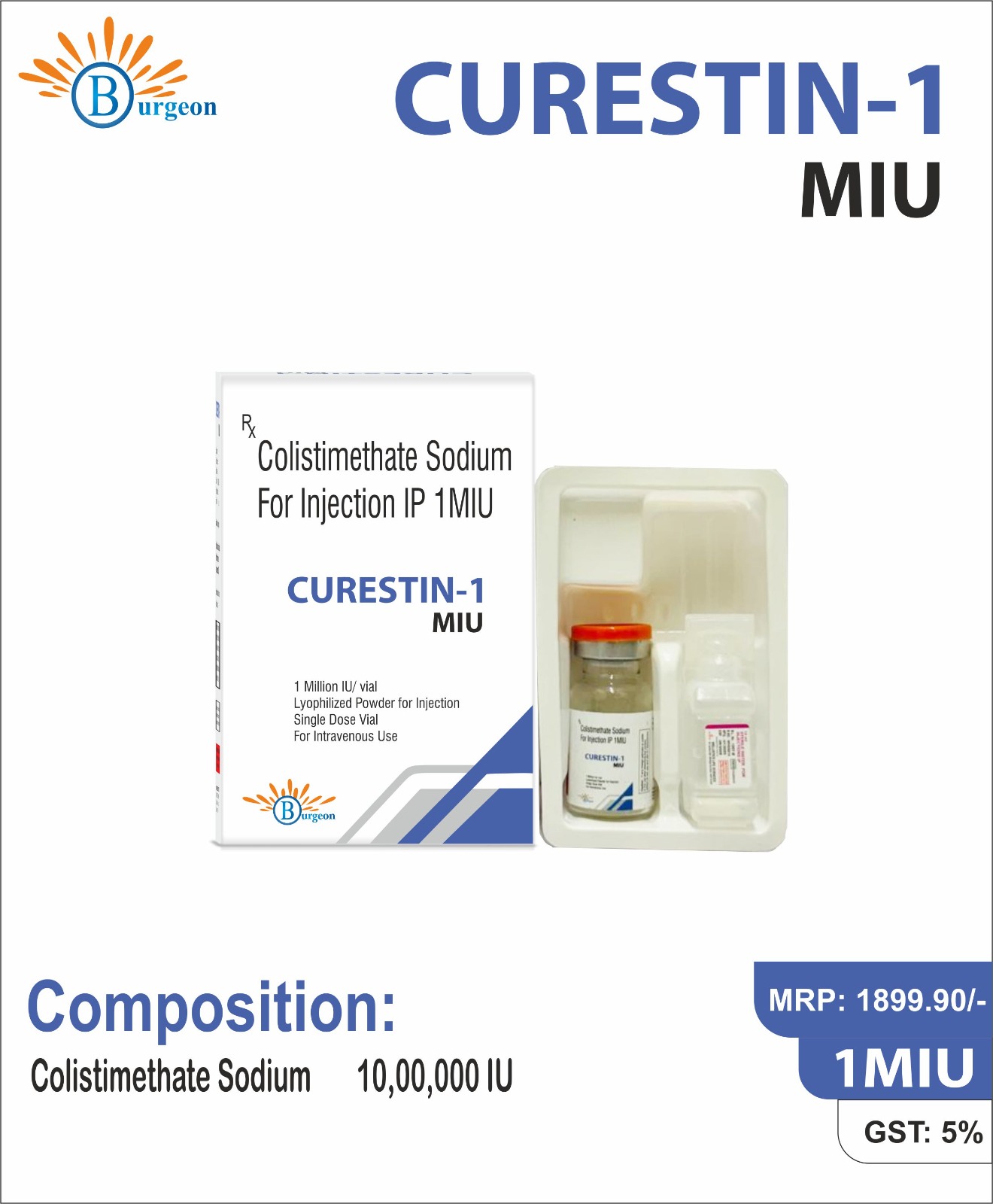 Curestin-1 Miu : Colistimethate Sodium 10,00,000 IU | Burgeon Health Series