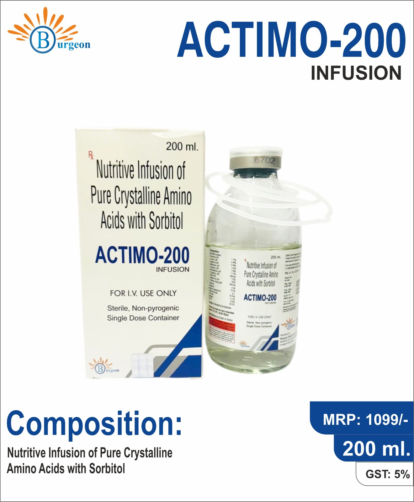 Actimo-200 : Nutritive Infusion Of Pure Crystalline Amino Acids With Sorbitol | Burgeon Health Series