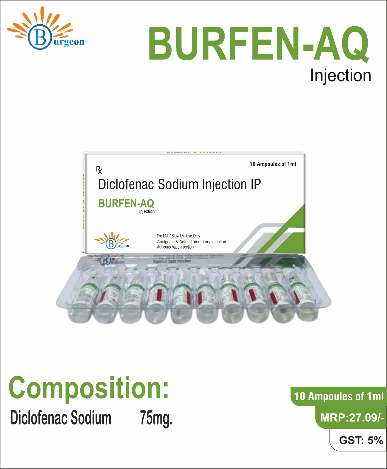 Burfen-Aq :  Diclofenac Sodium 75mg. Injection | Burgeon Health Series