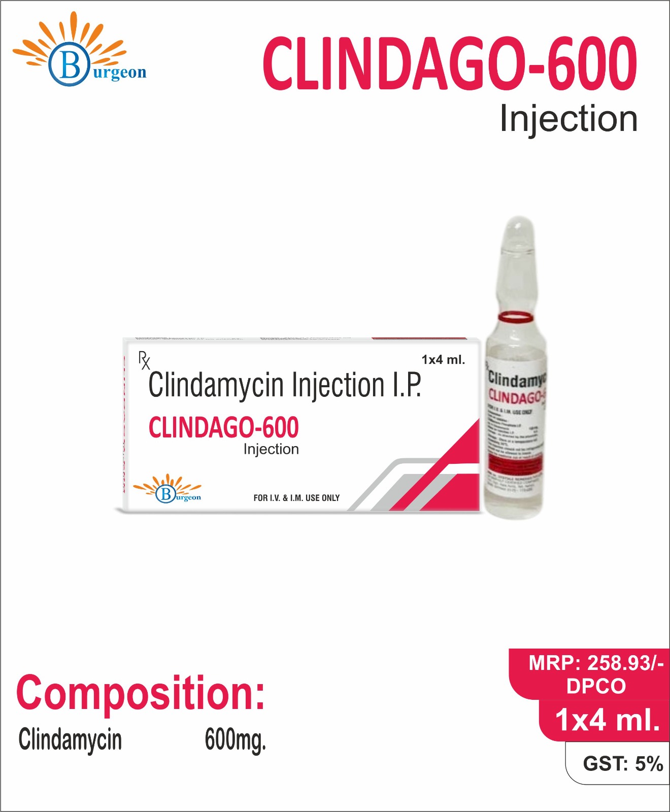 Clindago-600 : Clindamycin Injection I.P. | Burgeon Health Series