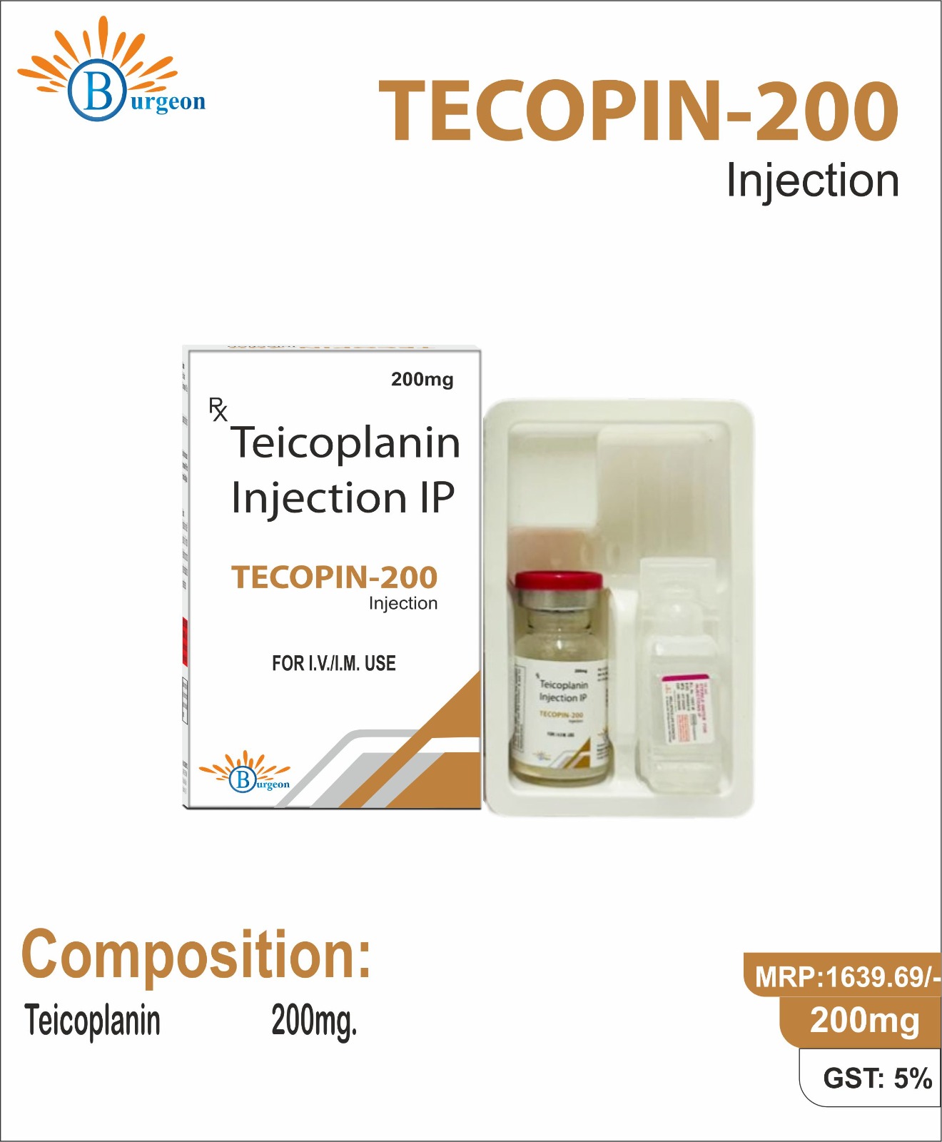 Tecopin-200 : Teicoplanin 200mg. | Burgeon Health Series