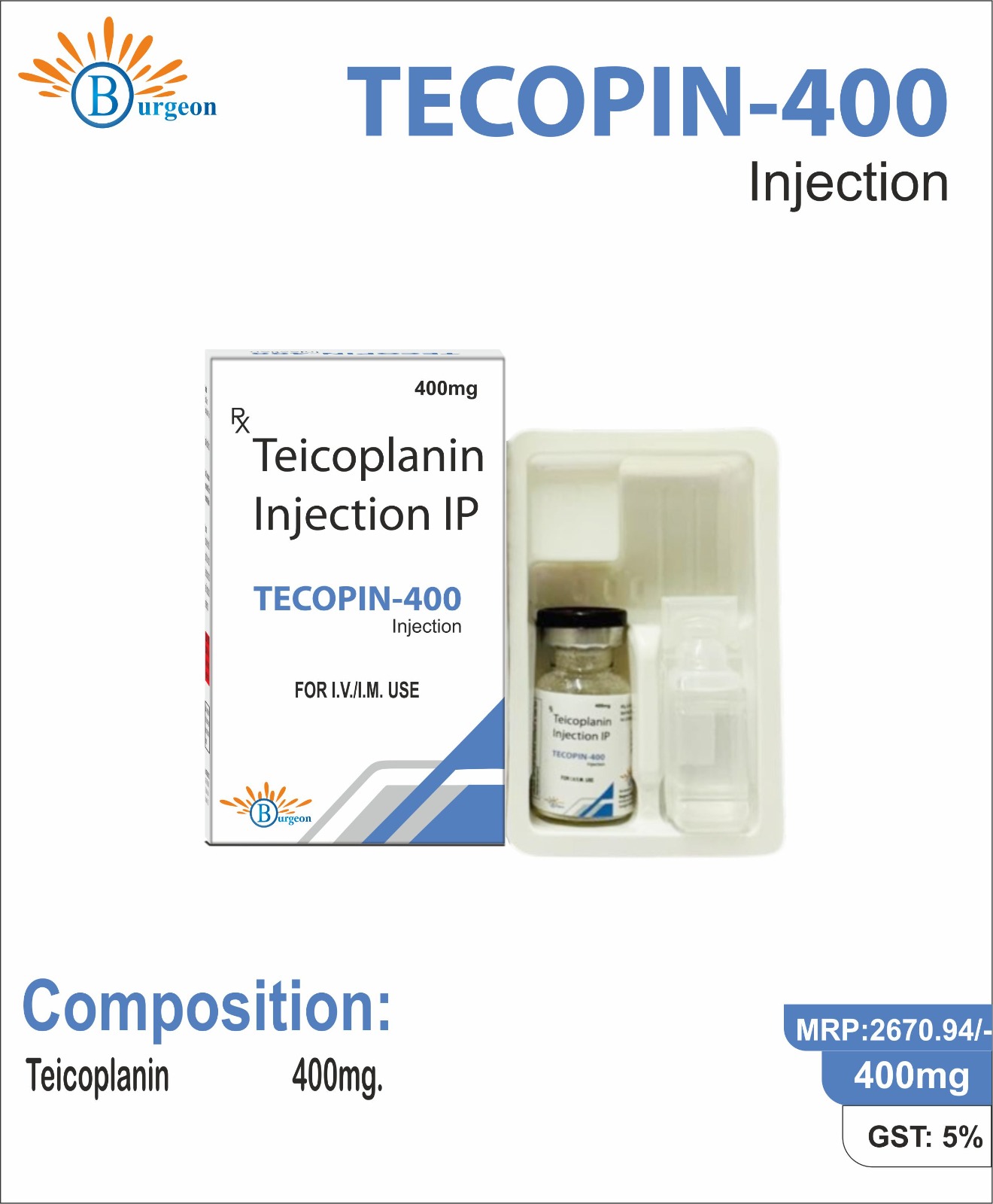 Tecopin-400 : Teicoplanin 400mg. | Burgeon Health Series