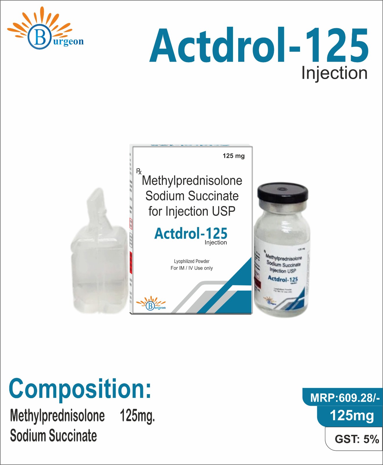 Actdrol-125 : Methylprednisolone Sodium Succinate for Injection USP  | Burgeon Health Series