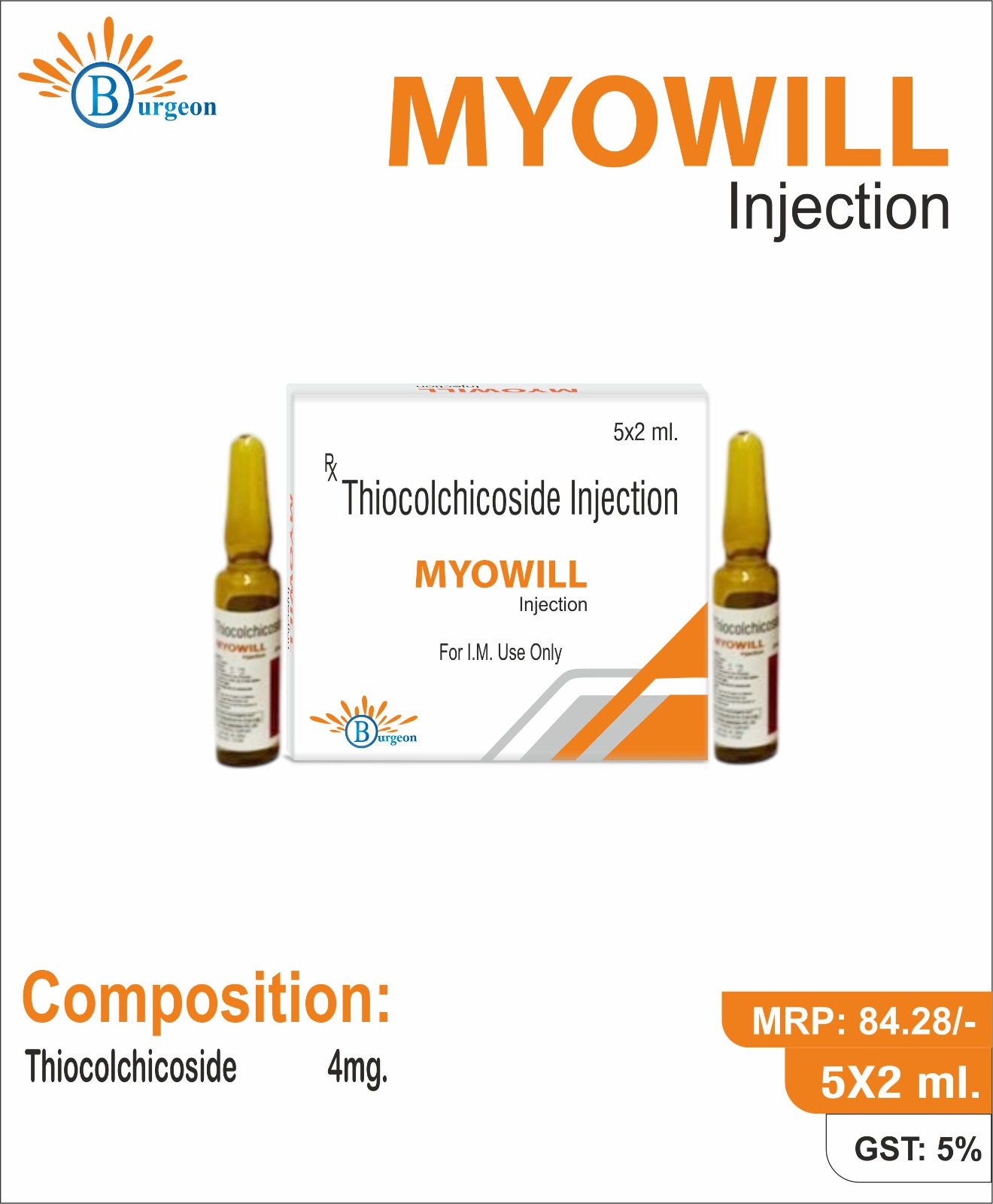 Myowill : Thiocolchicoside Injection 4mg/2ml | Burgeon Health Series