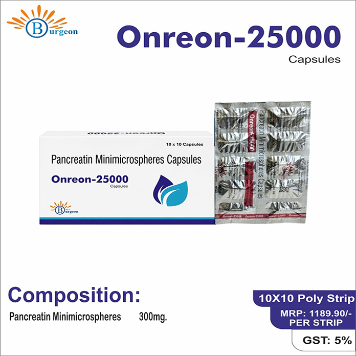 Onreon-25000 : Pancreatin Minimicrospheres Capsules 300mg | Burgeon Health Series