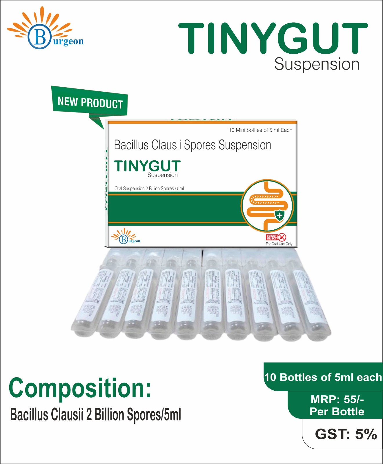 TINYGUT : Bacillus Clausii 2 Billion Spores / 5ml | Burgeon Health Series