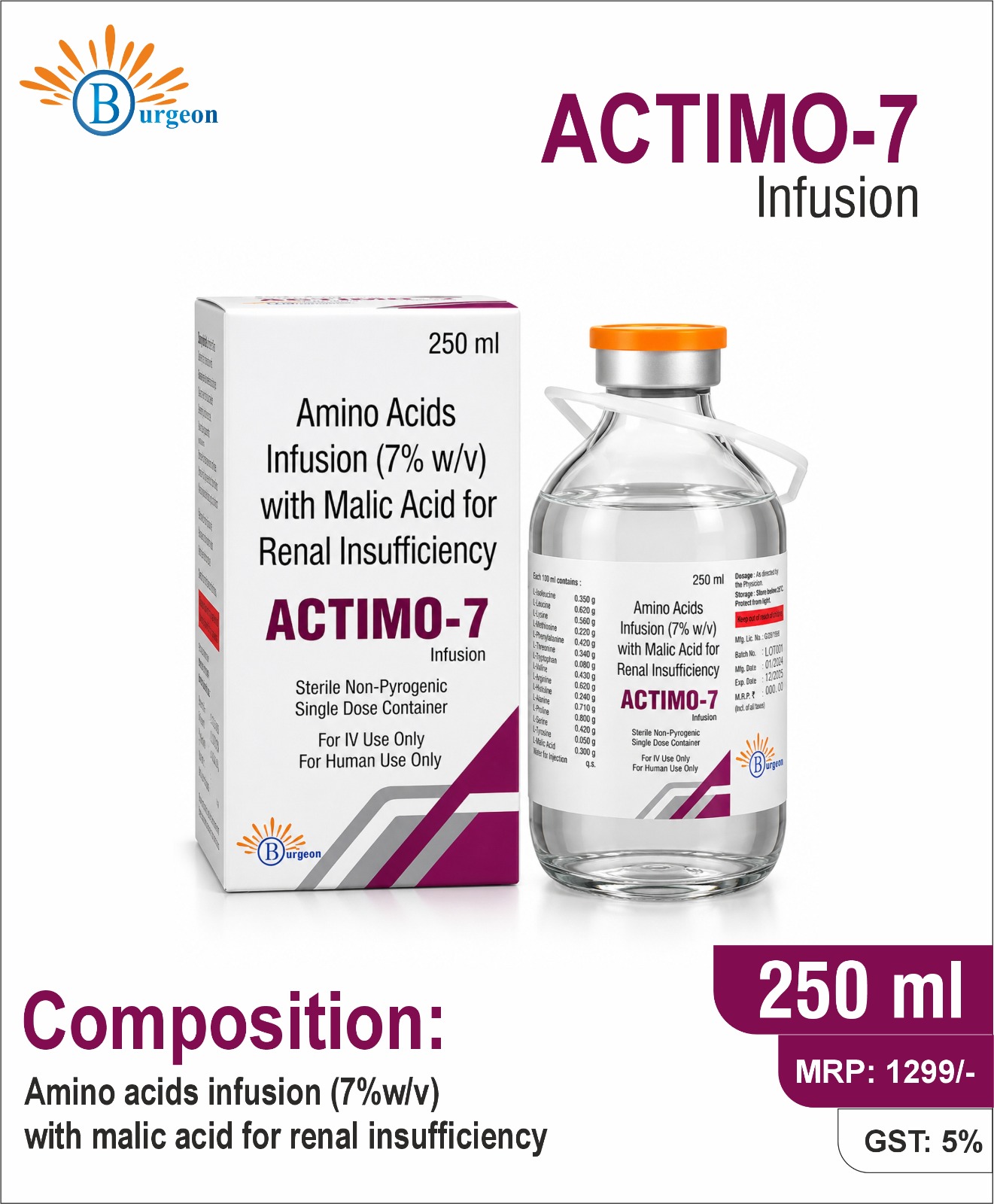 Actimo-7 : Amino Acids Infusion (7% w/v) with Malic Acid for Renal Insufficiency | Burgeon Health Series